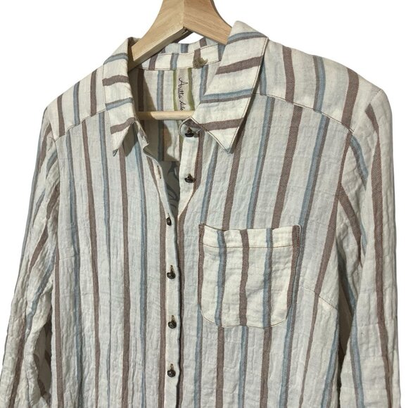 Aratta Silent Journey Women’s Shirt Size XS Blouse Button Striped Floral Pocket - Picture 9 of 14